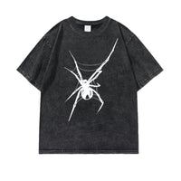 Washed Old Heavy Cotton T-shirt Spider Print