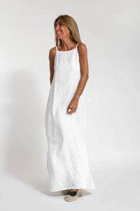 Fashion Cotton Linen Slit Sleeveless Loose Dress
