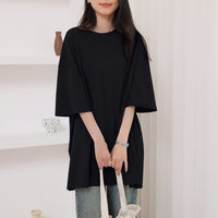 Summer Pure Cotton T-shirt Side Slit Casual
