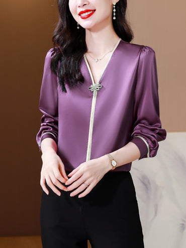 Loose Pullover Shirt V-neck Top