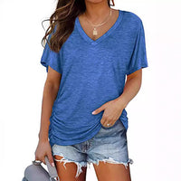 European And American T-shirt Solid Color Casual Loose-fitting V-neck Top - Chic Angle