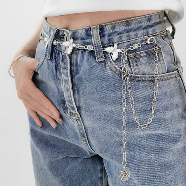 Waist Chain Female Korean Version Butterfly Drop Glue Diamond Personality Chain Hollow Rose Pendant Collocation Dress All Match