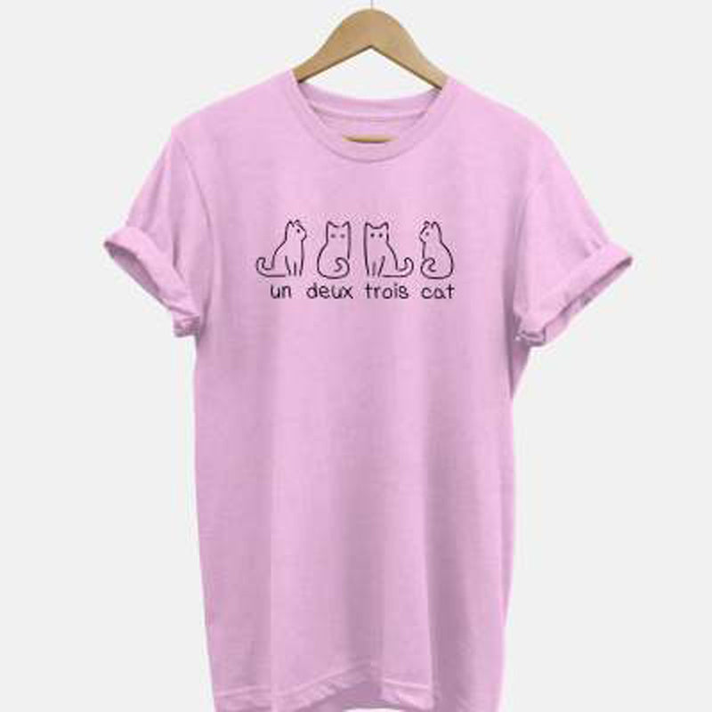 European And American One Pair Of Three Cats Digital Printing Casual Round Neck Short Sleeves