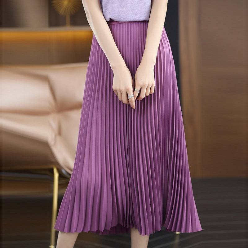 Pleated Skirt Mid-length Skirt Fashionable All-match High Waist Loose Thin Bottoming Skirt