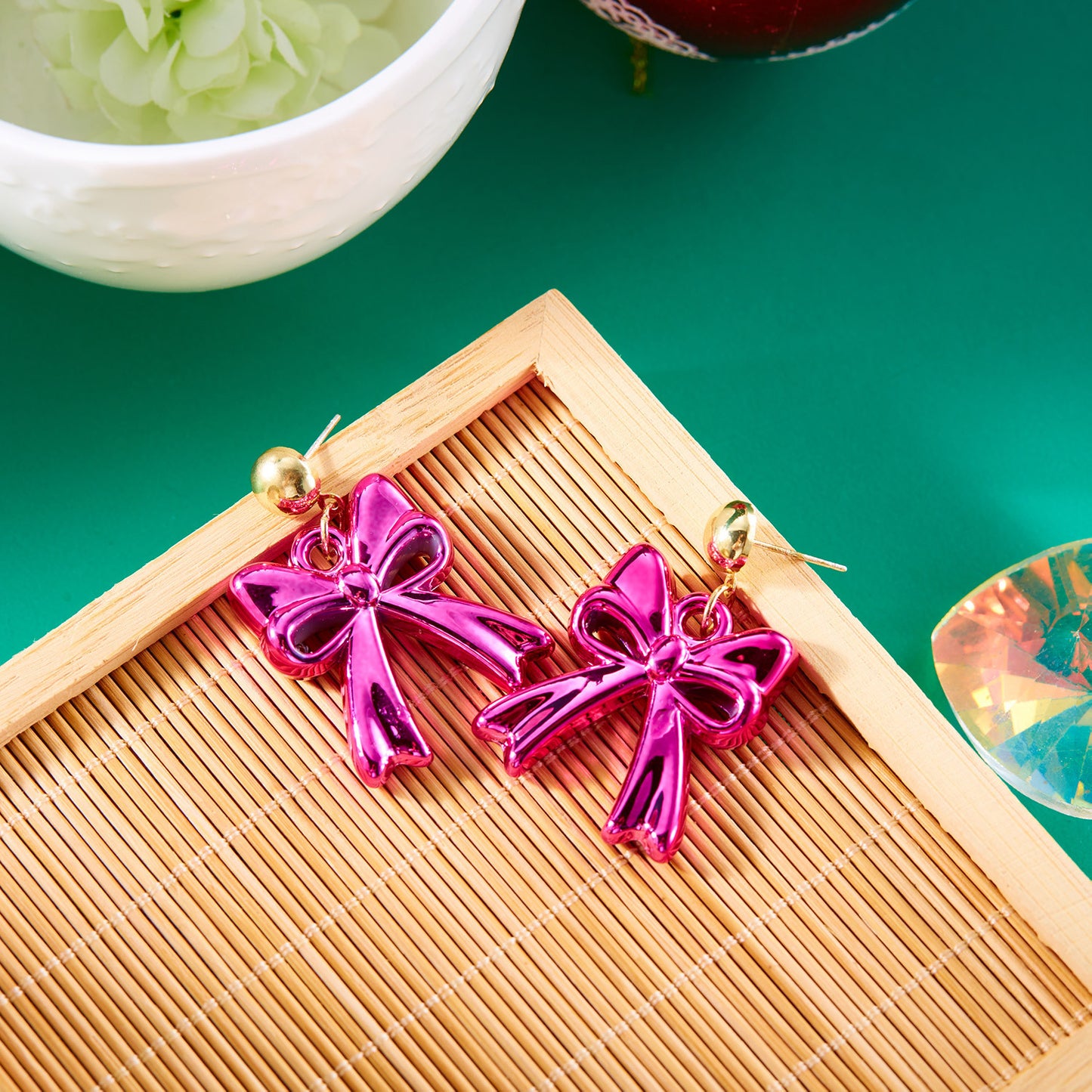 Color Bow Stud Earrings Fashion Multicolor
