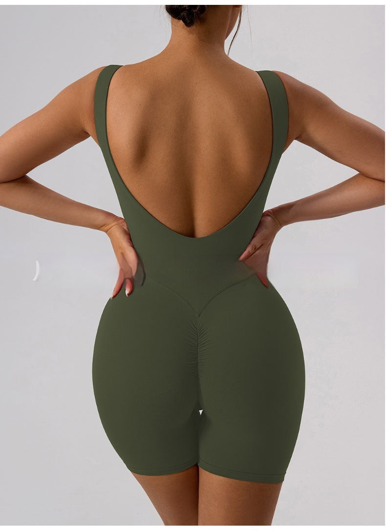 Nude Feel U-shaped Beauty Back Aerial Yoga Suit Peach Hip Pilates Jumpsuit For Women