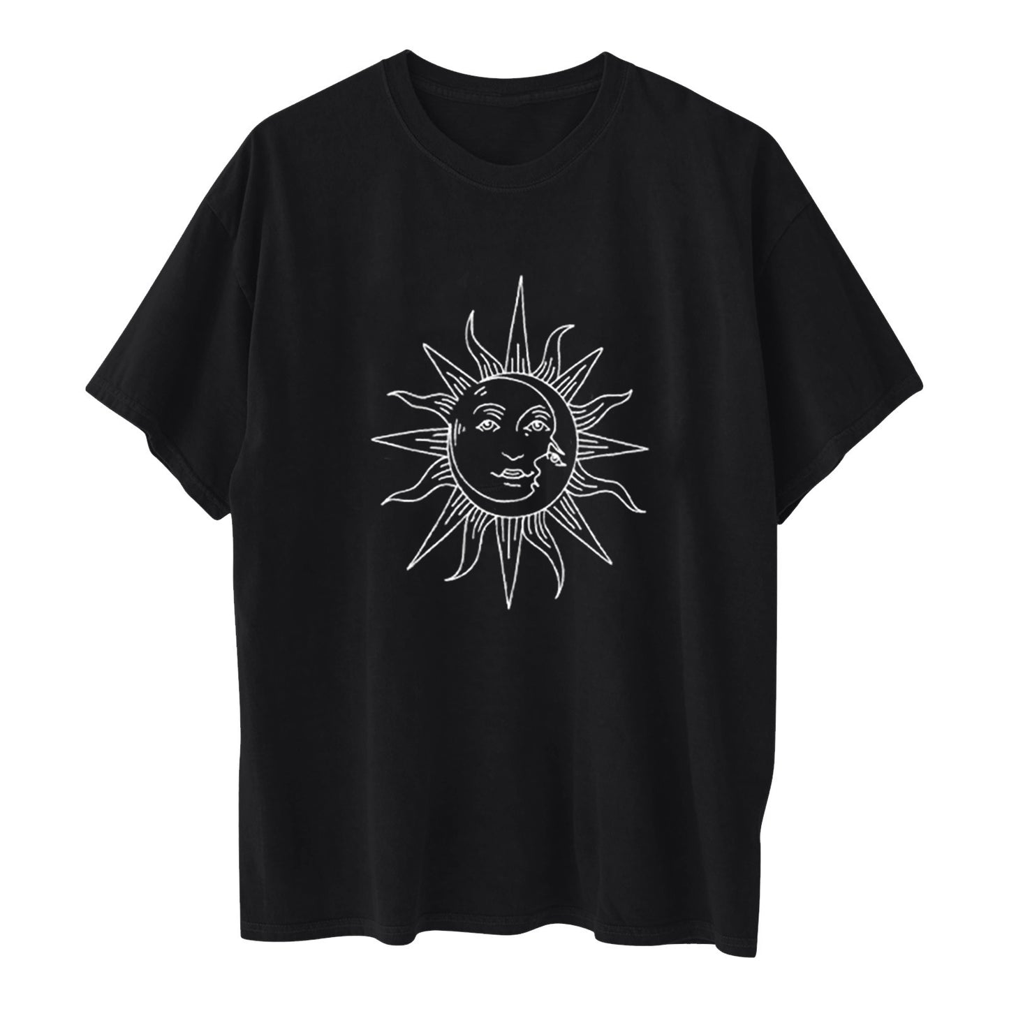 Printed Round Neck Short Sleeve Sun Moon Sun Moon Printed Top Women's T-shirt