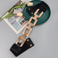 The New Women's Gold Black Wide Belt Decoration Fashion Elastic Metal Waist Cover With Skirt Coat Waist Closed With Fashion Belt