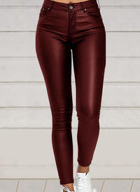 Pure Color PU Sexy Leather Pants Casual Feet Pants Women