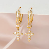 Gold Plated Water Drop Lightning Cross Pendant Earrings