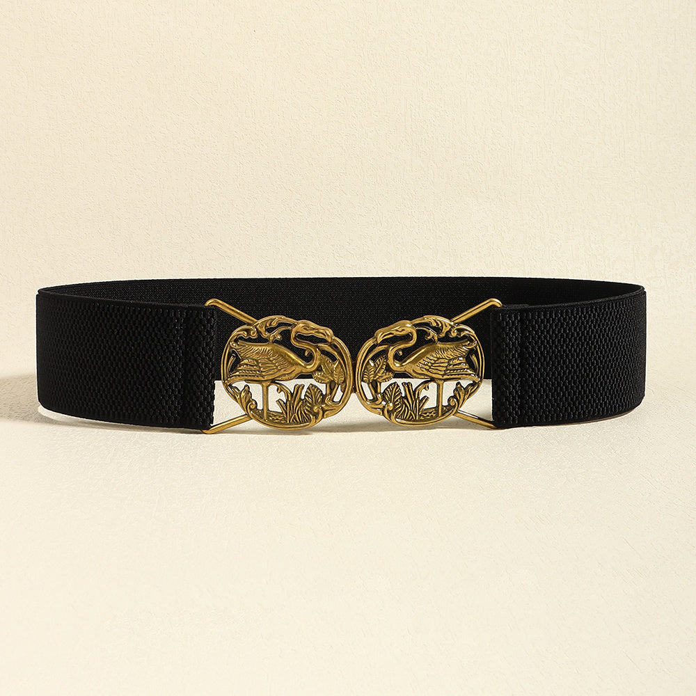 Simple Retro Elastic Belt Metal Hollow Buckle Red-crowned Crane Elastic Waist Elegant Female Fashion Accessories
