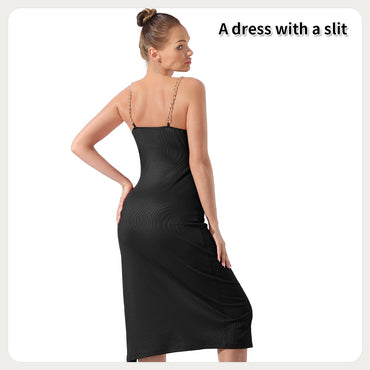 Women's Pure Color Halter Sleeveless Split Dress - Chic Angle