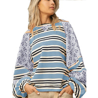 Women's Color Matching Printed Top Loose Long Sleeve