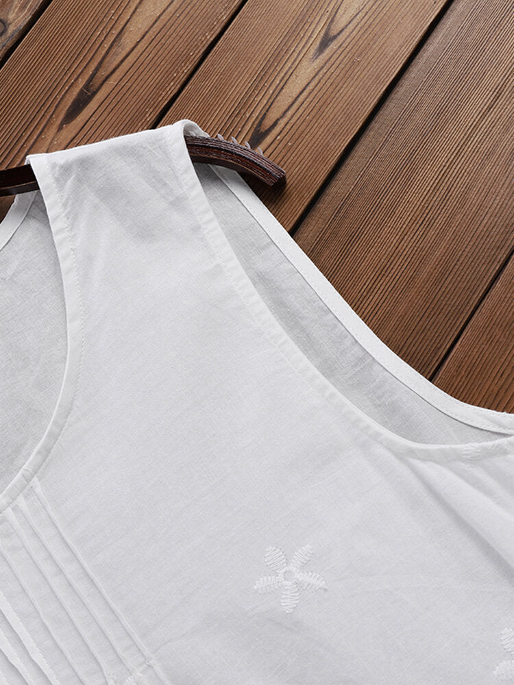 Women's Solid Color Hollow Pleated Stripes Sleeveless Vest