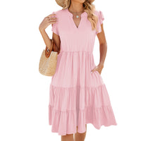 V-neck Loose Short Sleeve Women's Stitching Dress