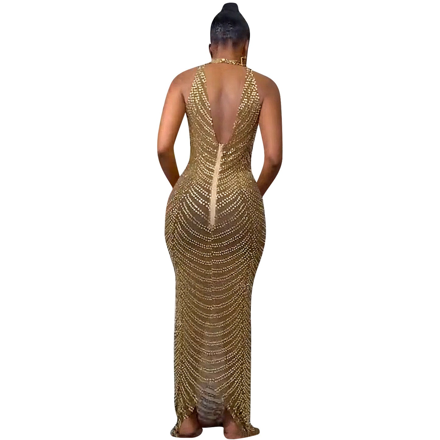 Fashion Backless Nightclub Party Formal Dress Rhinestone