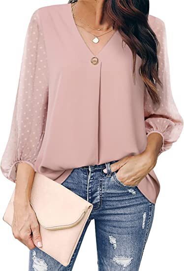 Women's Puff Sleeve V-neck Long Sleeve Shirt - Chic Angle