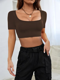 Summer Sports Casual Women's Cropped Knitted High Elastic T-shirt - Chic Angle