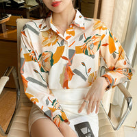 Spring Design Sense Retro French Temperament Printed Chiffon Long-sleeved Shirt For Women - Chic Angle