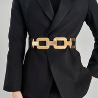 The New Women's Gold Black Wide Belt Decoration Fashion Elastic Metal Waist Cover With Skirt Coat Waist Closed With Fashion Belt