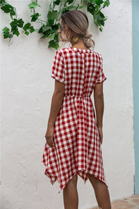 Original Design V-Neck Plaid Irregular Dress