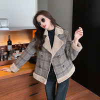 Autumn And Winter Tide All-match Thick Plaid Woolen Fur