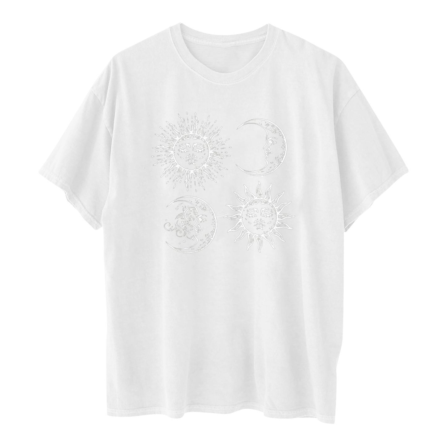 Printed Round Neck Short Sleeve Sun Moon Sun Moon Printed Top Women's T-shirt
