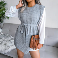 Casual Lace-up Vest Sweater Dress Knitted