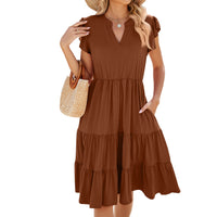 V-neck Loose Short Sleeve Women's Stitching Dress