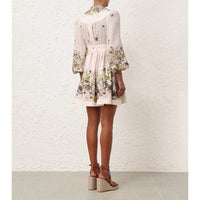 Australian Design Lantern Sleeve Cotton And Linen Temperament Waist-controlled Single-breasted Skirt Vacation Style