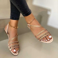 Low Top Round Toe Solid Color Empty Fish Mouth Flat Breathable Rhinestone Fashion Sandals
