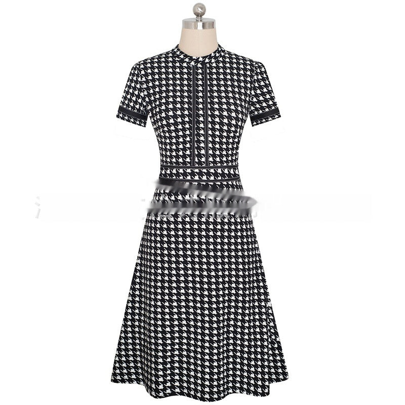 Round Neck Short Sleeve Slim Fit Slimming Elegant Graceful Business Dress