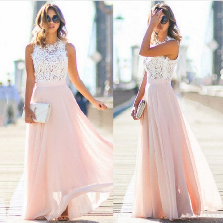New Lace Chiffon Patchwork Maxi Dress