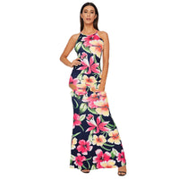 Women's Corset Milk Silk Maxi Suspender Print Dress