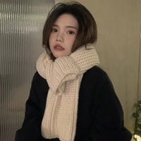 All-match Winter Thickened Warm Solid Color Thick Knit Woolen Scarf Women