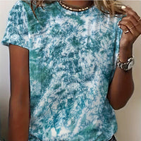 Round Neck Women's Cotton-like Short-sleeved Tie-dye T-shirt - Chic Angle