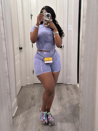Thread Washed Faded Distressed Two-piece Shorts Suit - Chic Angle