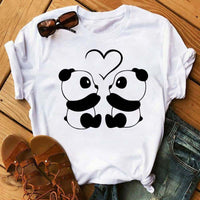 Digital Cartoon Panda Printing Round Neck Sports Short Sleeve - Chic Angle