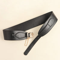 Vintage Women's Belt Black High-grade Metal Chain Pin Buckle Dress Shirt Simple Restraint Waist Wide Waist Seal