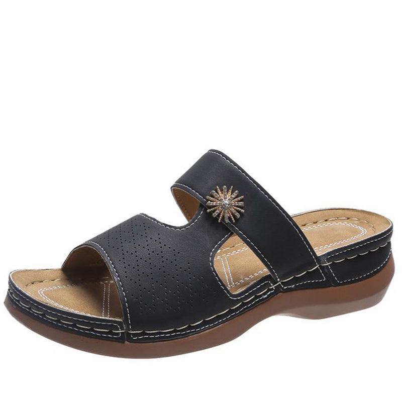 Embroidered Fish Mouth Women's Thick Bottom Hollow Sandals
