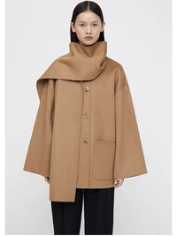 Autumn And Winter New Wide Version Loose Scarf Collar Design Woolen Coat Overcoat Women