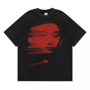 Summer Men's Harajuku T-shirt Red Face 3D Printed Short-sleeved Top