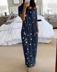 Women's Round Neck Short Sleeve Loose Midi Dress