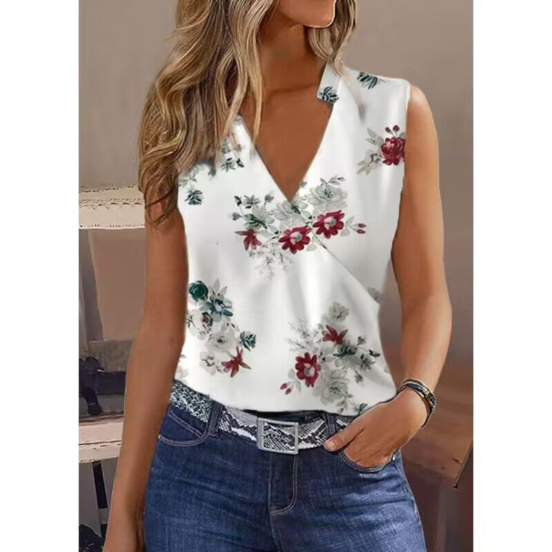 Women's New Solid Color Sleeveless Shirt Fashion V-neck Vest - Chic Angle