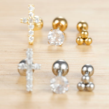 Stainless Steel Round Four-claw Zircon Stud Earrings For Women Simple