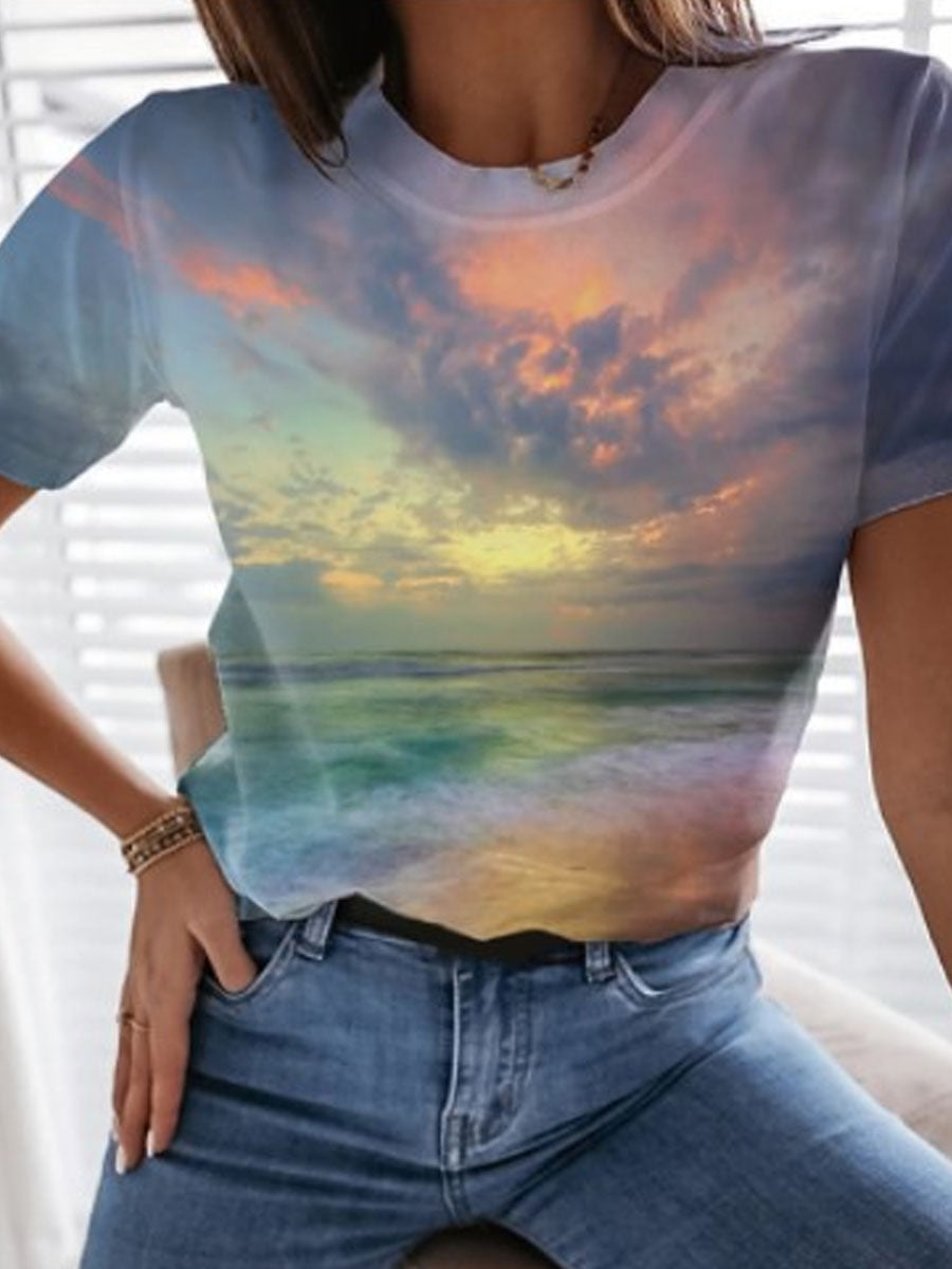 Summer New Printed Round Neck Short Sleeve - Chic Angle