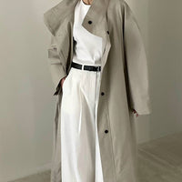 Autumn New Temperament Leisure Design Sense All-matching Long Stand-up Collar Tie Trench Coat