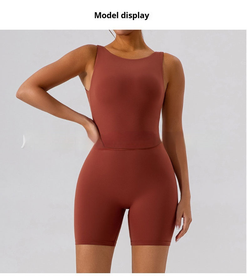 Nude Feel U-shaped Beauty Back Aerial Yoga Suit Peach Hip Pilates Jumpsuit For Women