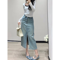 Women's Minimalist Hot Stamping Elastic Denim Skirt
