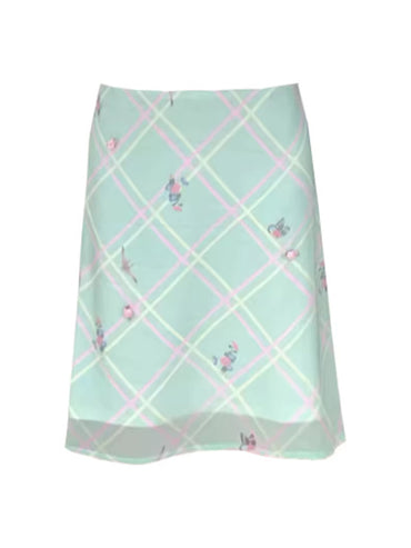 Women's Retro Green Plaid Floral Skirt